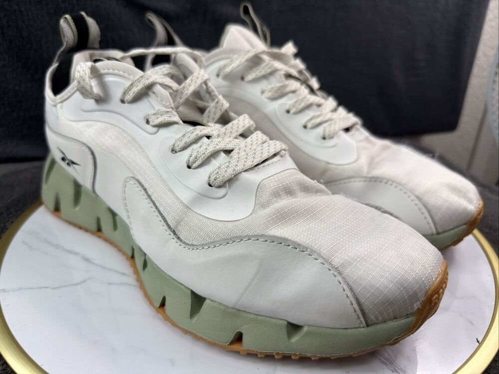 Reebok Zig Dynamica 2 Mens 11.5 White Green Gum Running Shoes Athletic Sneakers